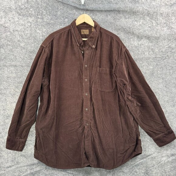 St Johns Bay Shirt Mens XL Brown Corduroy Button Up Long Sleeve Cotton Pocket - Picture 1 of 8